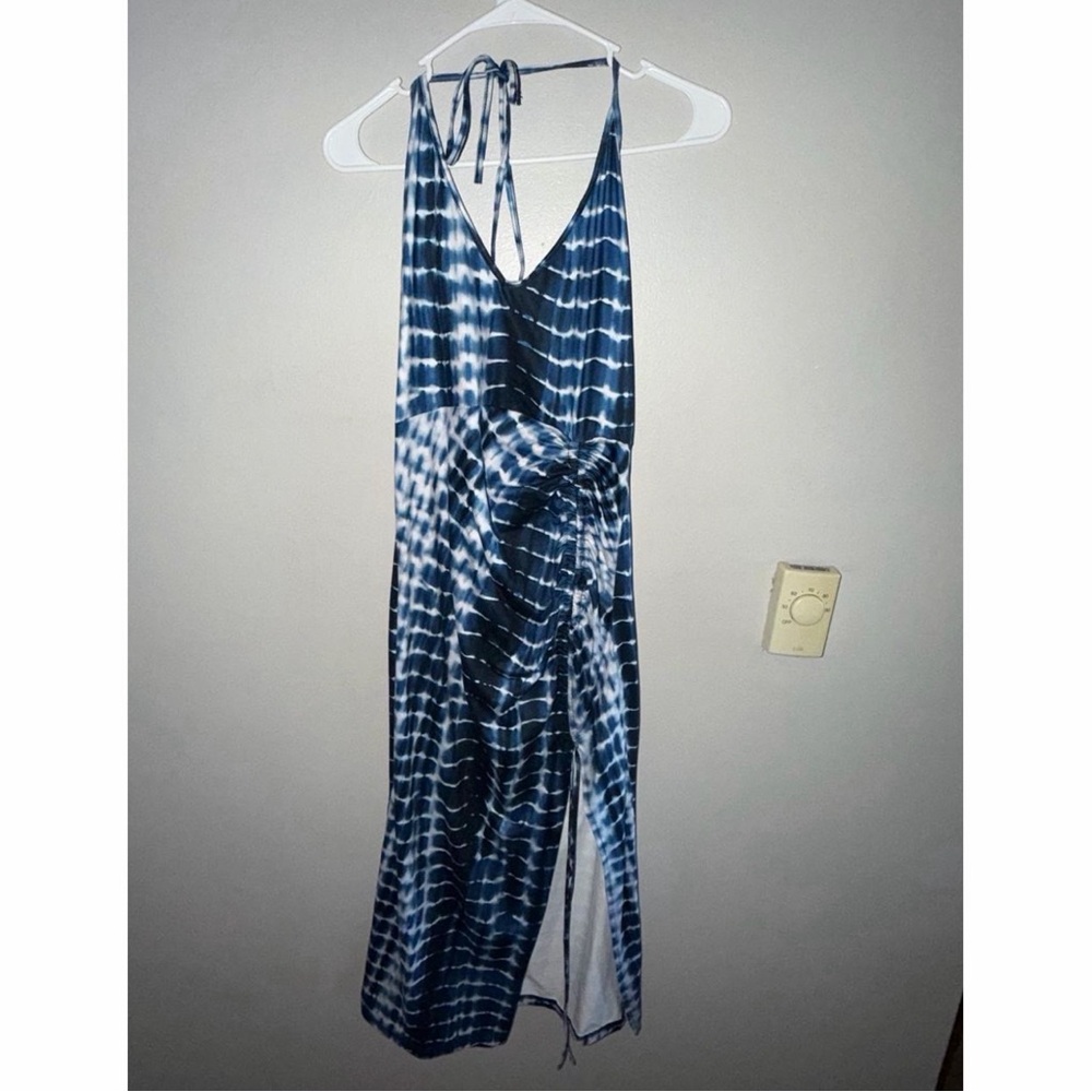 Blue and White Tie-Dye Halter Dress